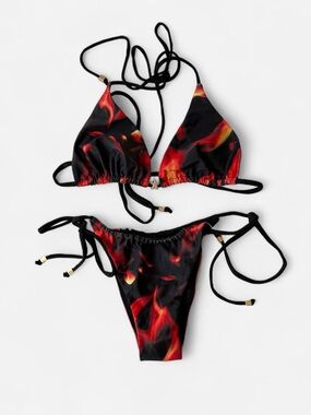 ALT Black & Red Flame Bikini Set